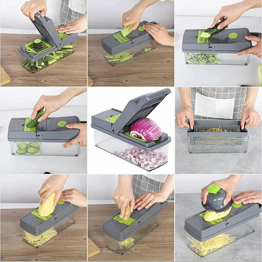 16-in-1 Multifunctional Vegetable Chopper & Mandoline Slicer with Container | Manual Food Cutter, Dicer & Grater