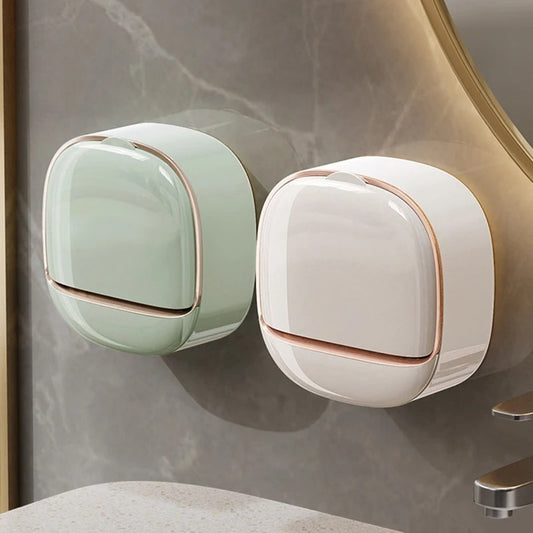 Pack of 2 Wall Mounted Soap Holder | Punch Free Soap Box with Drainage | Self Adhesive Soap Dish for Bathroom, Kitchen & Laundry | Space Saving Soap Storage Box | Random Color