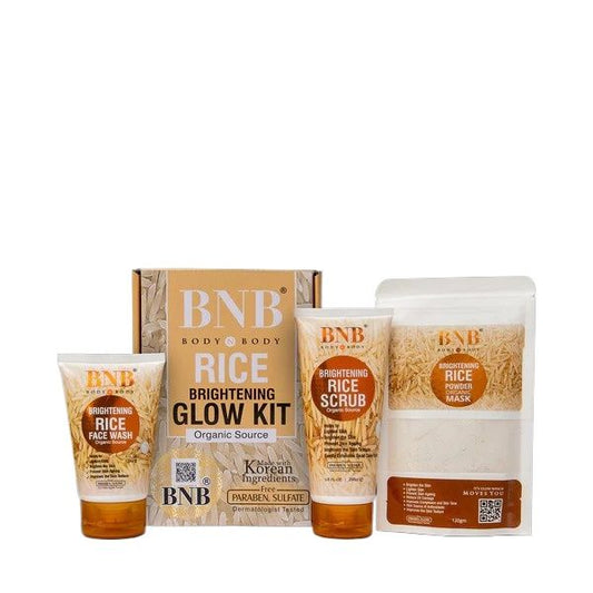 BNB Rice Brightening Glow Kit 3-in-1 | Face Wash, Scrub & Mask for Radiant Skin