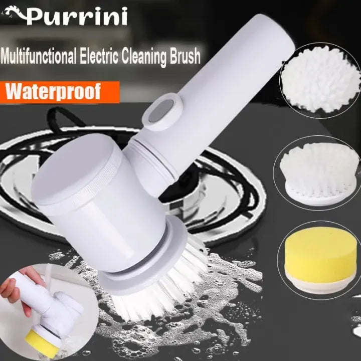 5 in 1 Rechargeable Electric Cleaning Brush | Handheld Spin Scrubber with Multiple Brush Heads | Cordless Power Scrubber for Bathroom, Kitchen, Tiles, Sink, Toilet & Car Cleaning