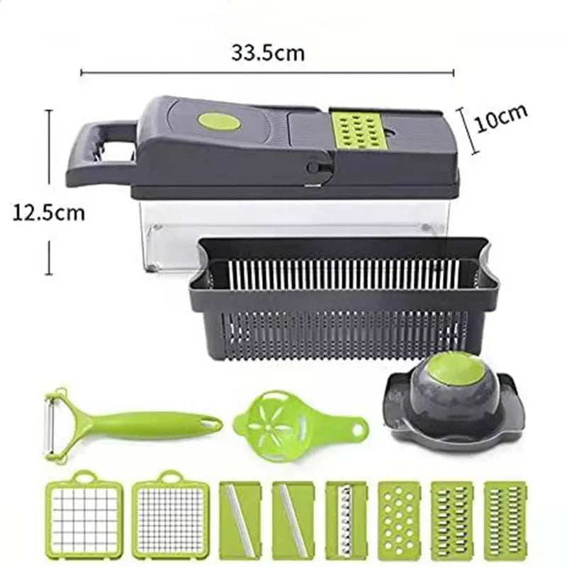 16-in-1 Multifunctional Vegetable Chopper & Mandoline Slicer with Container | Manual Food Cutter, Dicer & Grater
