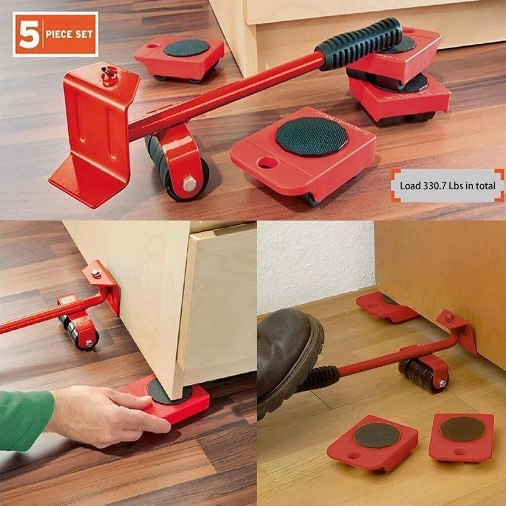 Furniture Lifter Tool Set 5 Piece | Heavy Furniture Moving Sliders with Wheels | 220 Lbs Load Capacity Furniture Mover