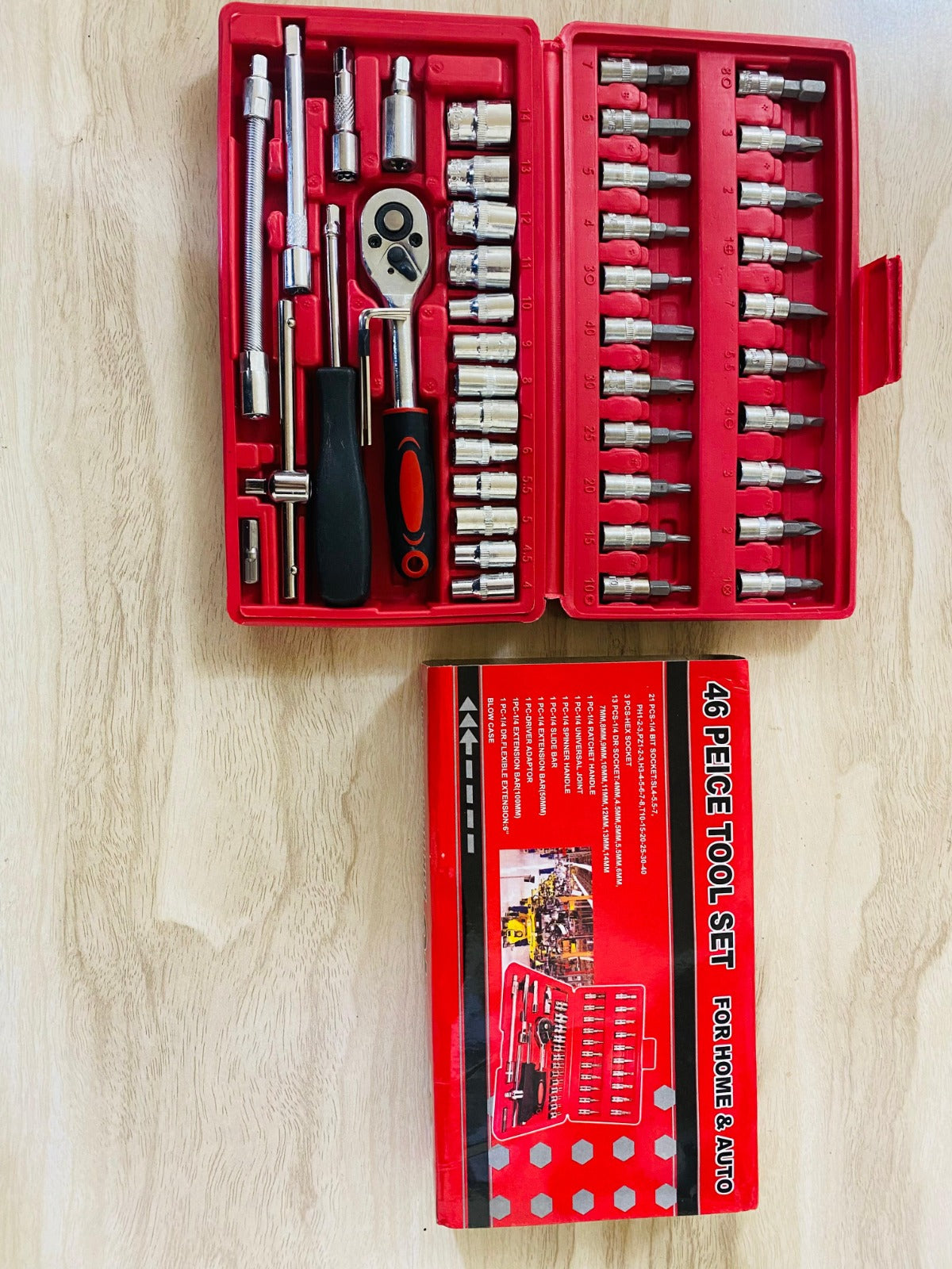 46-Piece Socket Wrench Set | Ratchet Spanner & Screwdriver Bit Tool Kit