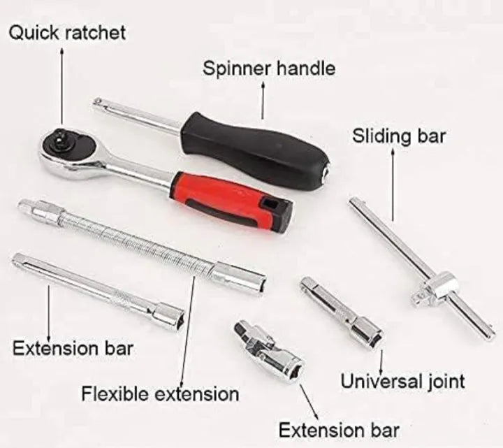 46-Piece Socket Wrench Set | Ratchet Spanner & Screwdriver Bit Tool Kit