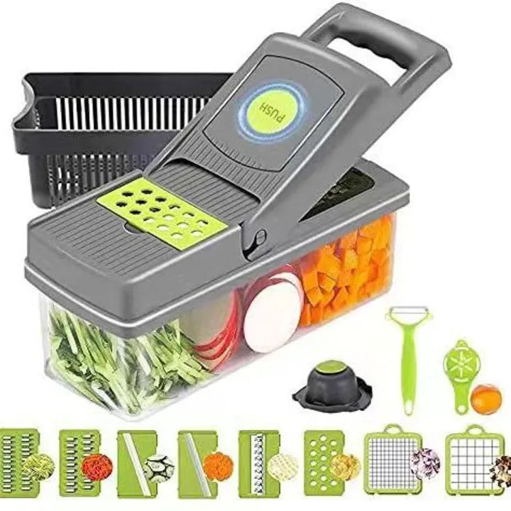 16-in-1 Multifunctional Vegetable Chopper & Mandoline Slicer with Container | Manual Food Cutter, Dicer & Grater