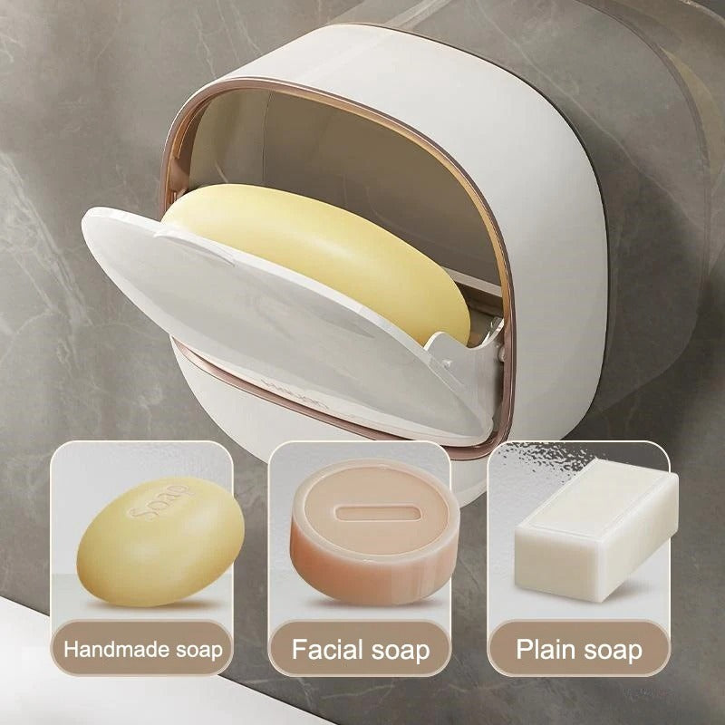 Pack of 2 Wall Mounted Soap Holder | Punch Free Soap Box with Drainage | Self Adhesive Soap Dish for Bathroom, Kitchen & Laundry | Space Saving Soap Storage Box | Random Color