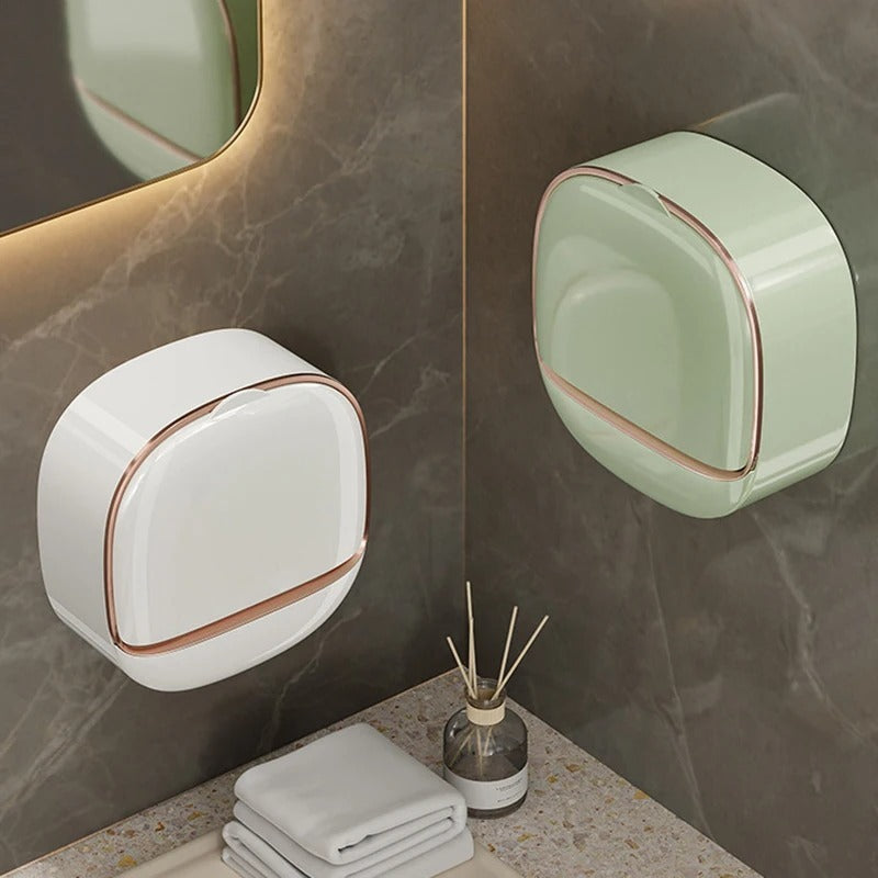 Pack of 2 Wall Mounted Soap Holder | Punch Free Soap Box with Drainage | Self Adhesive Soap Dish for Bathroom, Kitchen & Laundry | Space Saving Soap Storage Box | Random Color