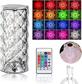 Rose Diamond Crystal Table Lamp | 16-Color RGB Touch Lamp with Remote & USB Rechargeable