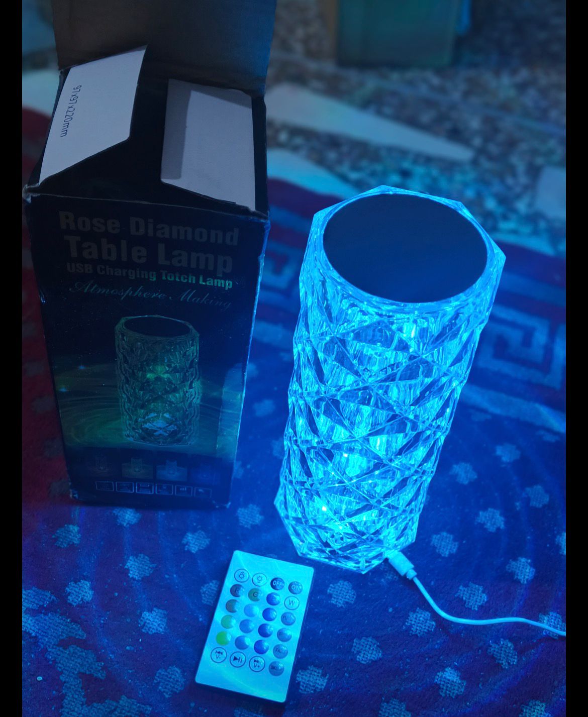 Rose Diamond Crystal Table Lamp | 16-Color RGB Touch Lamp with Remote & USB Rechargeable