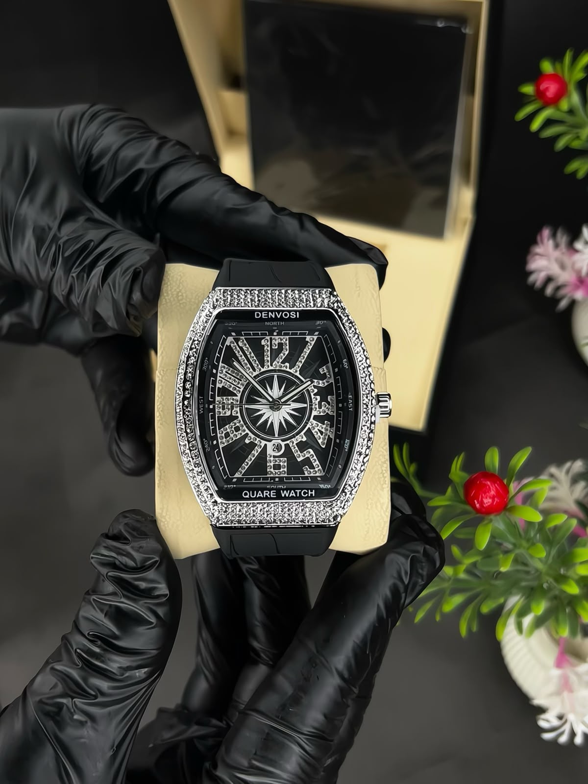 Denvosi Luxury Men's Watch | Diamond Studded Quartz Analog Wrist Watch