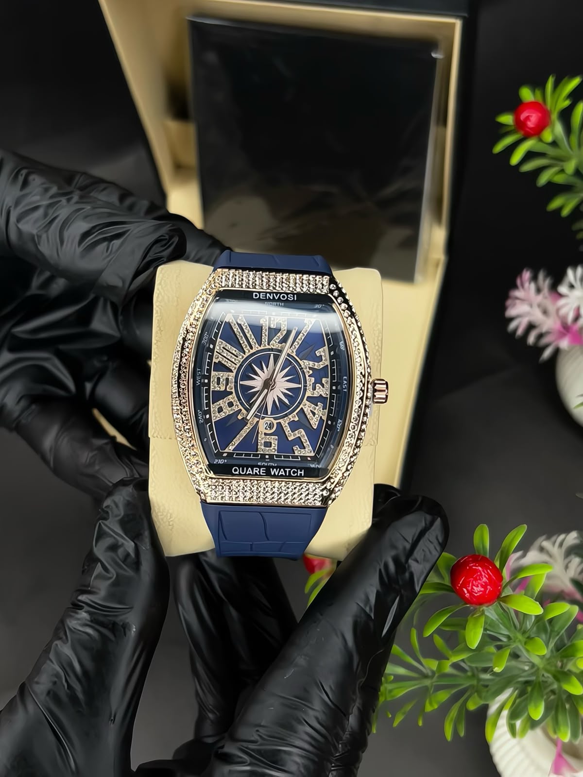 Denvosi Luxury Men's Watch | Diamond Studded Quartz Analog Wrist Watch