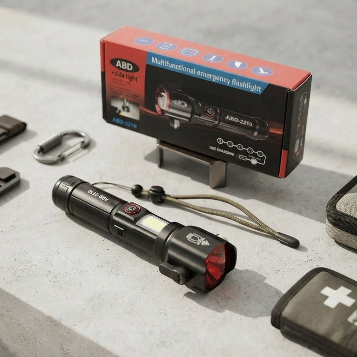 Rl-2210 Multifunctional Rechargeable LED Emergency Flashlight with Side Work Light & USB Charging