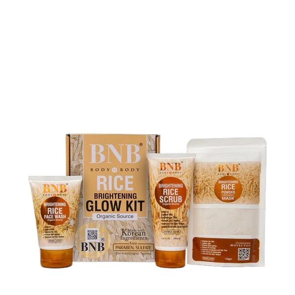 BNB Rice Brightening Glow Kit 3-in-1 | Face Wash, Scrub & Mask for Radiant Skin