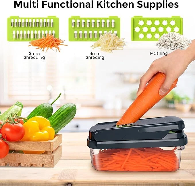 16-in-1 Multifunctional Vegetable Chopper & Mandoline Slicer with Container | Manual Food Cutter, Dicer & Grater