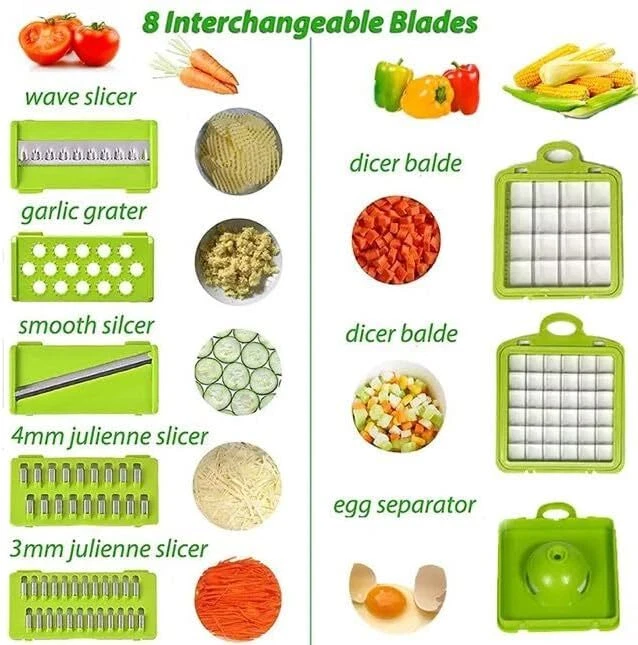 16-in-1 Multifunctional Vegetable Chopper & Mandoline Slicer with Container | Manual Food Cutter, Dicer & Grater