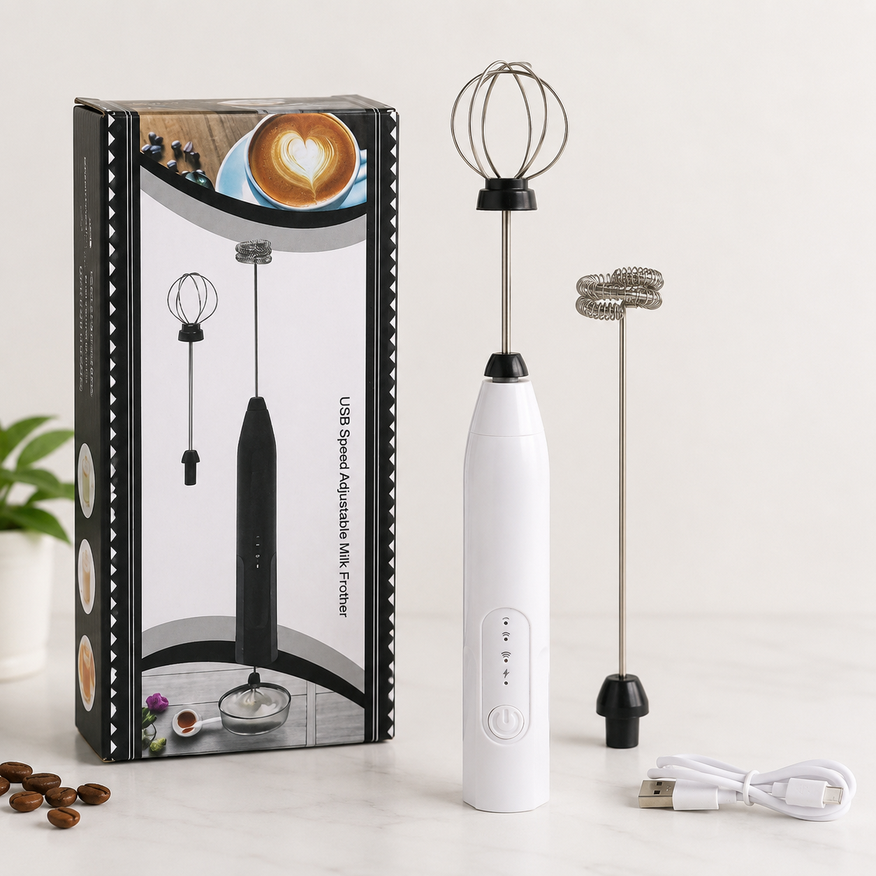 2-in-1 Rechargeable Milk Frother & Egg Beater – USB Charging